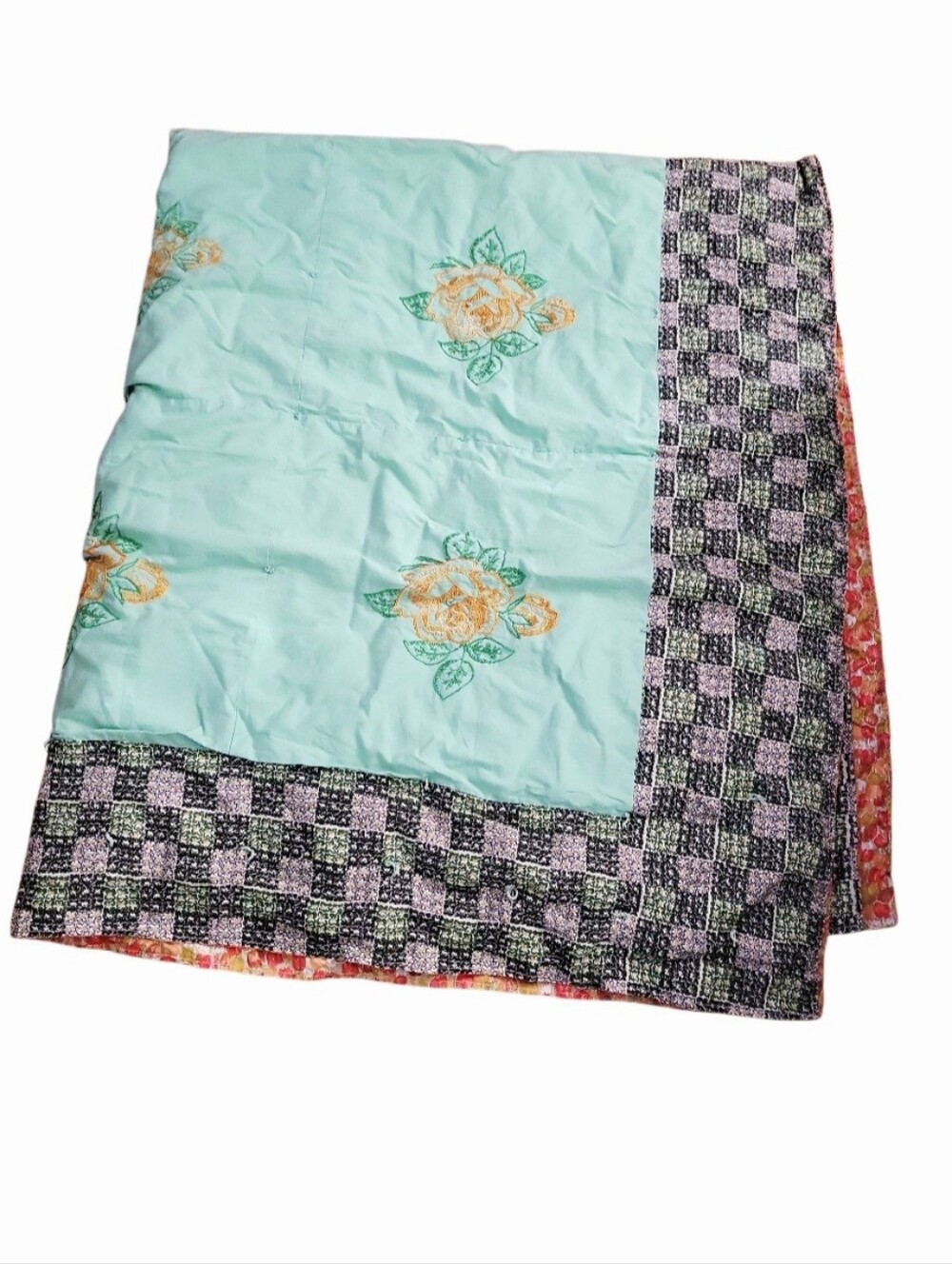 Vintage Handmade Hand Stitched Rose Floral Quilt 80" x 66" Cottagecore